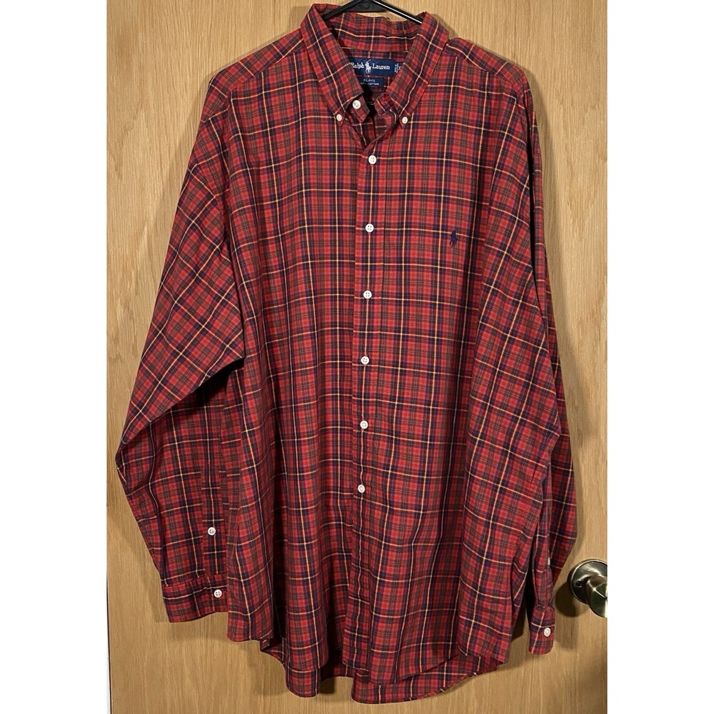 Vtg 90's Polo Ralph Lauren Blake Shirt Men's XXL Button Up Red Plaid Cotton Pony